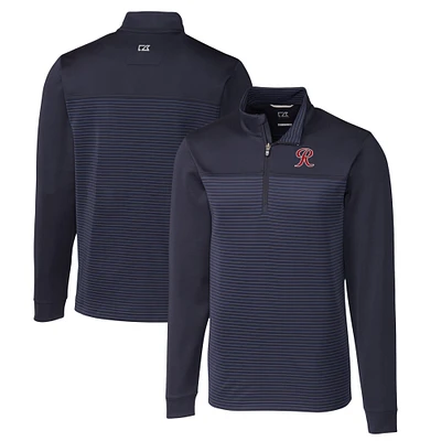 Men's Cutter & Buck Navy Tacoma Rainiers Traverse Stripe Stretch Quarter-Zip Pullover Top