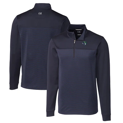 Men's Cutter & Buck Navy Gwinnett Stripers Traverse Stripe Stretch Quarter-Zip Pullover Top