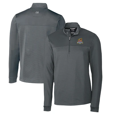 Men's Cutter & Buck Gray Toledo Mud Hens Traverse Stripe Stretch Quarter-Zip Pullover Top