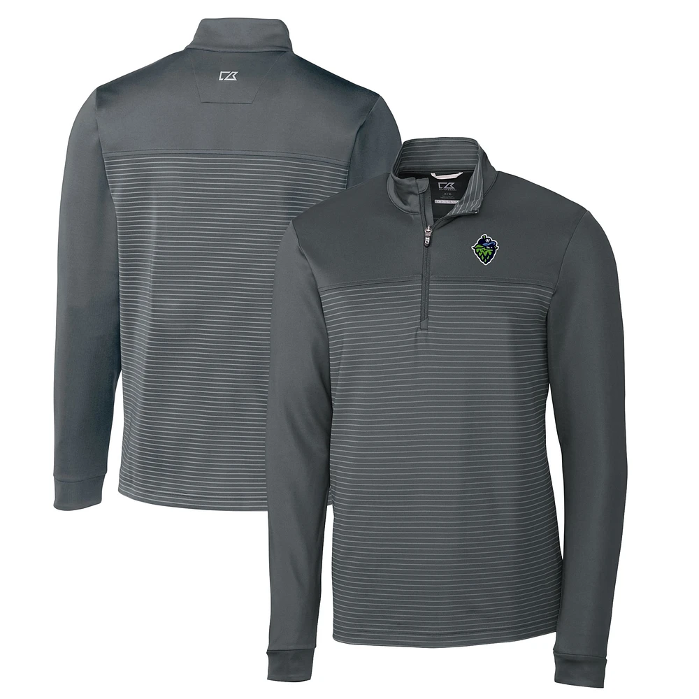 Men's Cutter & Buck Gray Hillsboro Hops Traverse Stripe Stretch Quarter-Zip Pullover Top