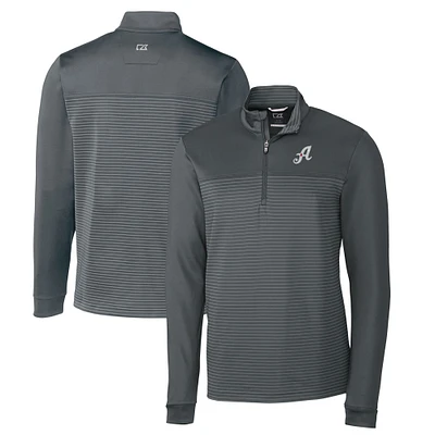 Men's Cutter & Buck Gray Reno Aces Traverse Stripe Stretch Quarter-Zip Pullover Top