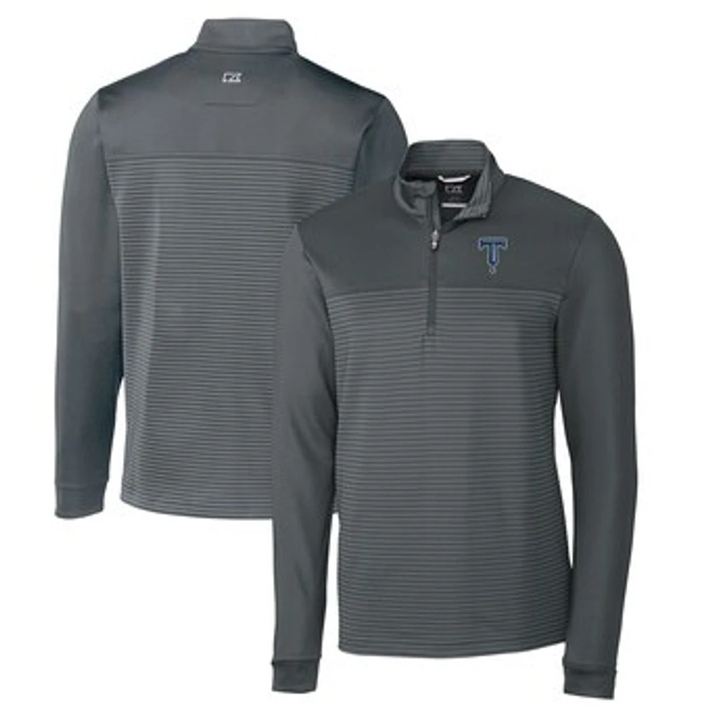 Men's Cutter & Buck Gray Tulsa Drillers Traverse Stripe Stretch Quarter-Zip Pullover Top