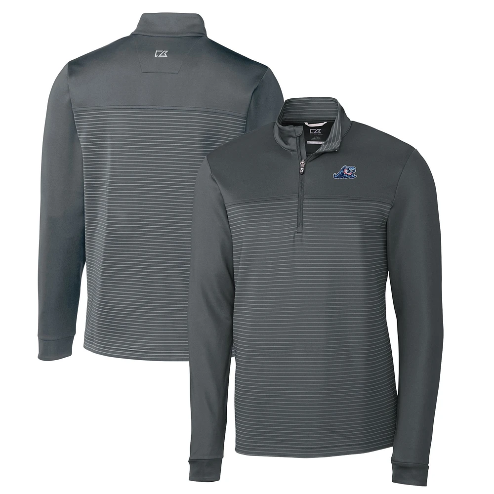 Men's Cutter & Buck Gray West Michigan Whitecaps Traverse Stripe Stretch Quarter-Zip Pullover Top