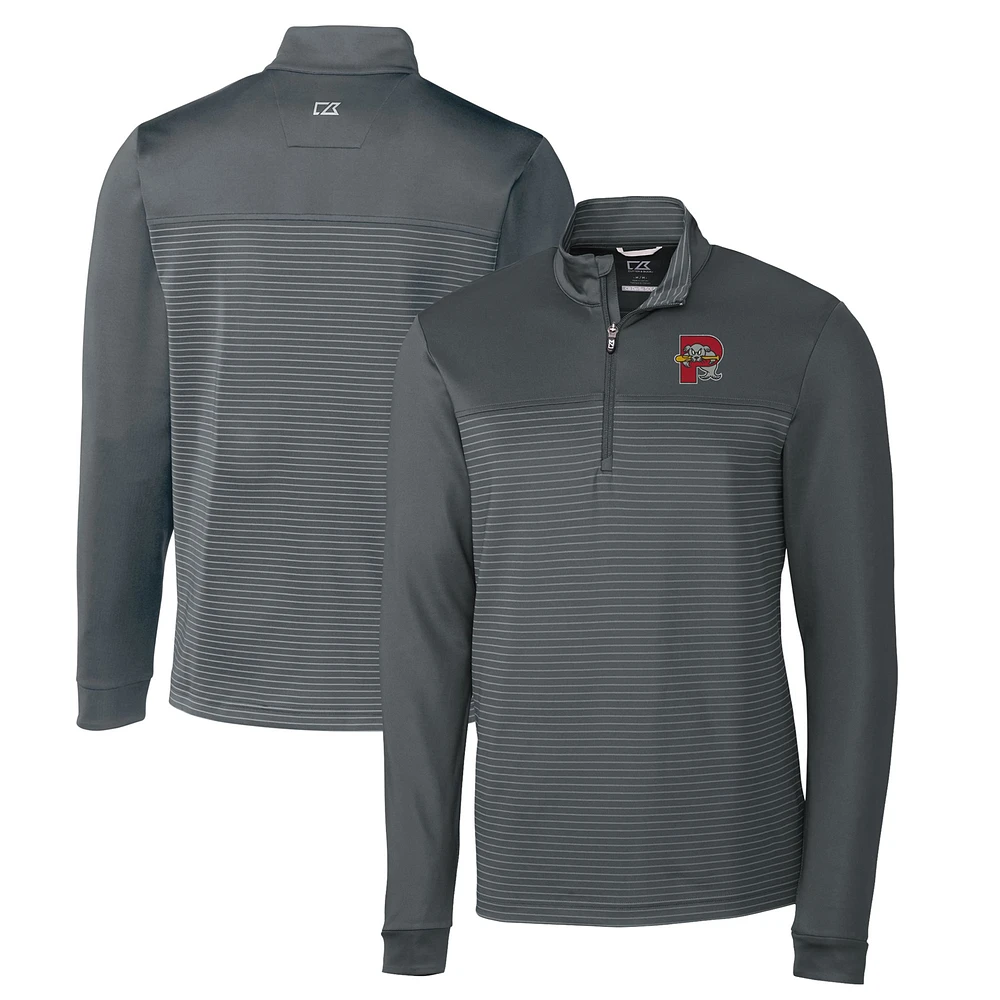 Men's Cutter & Buck Gray Portland Sea Dogs Traverse Stripe Stretch Quarter-Zip Pullover Top