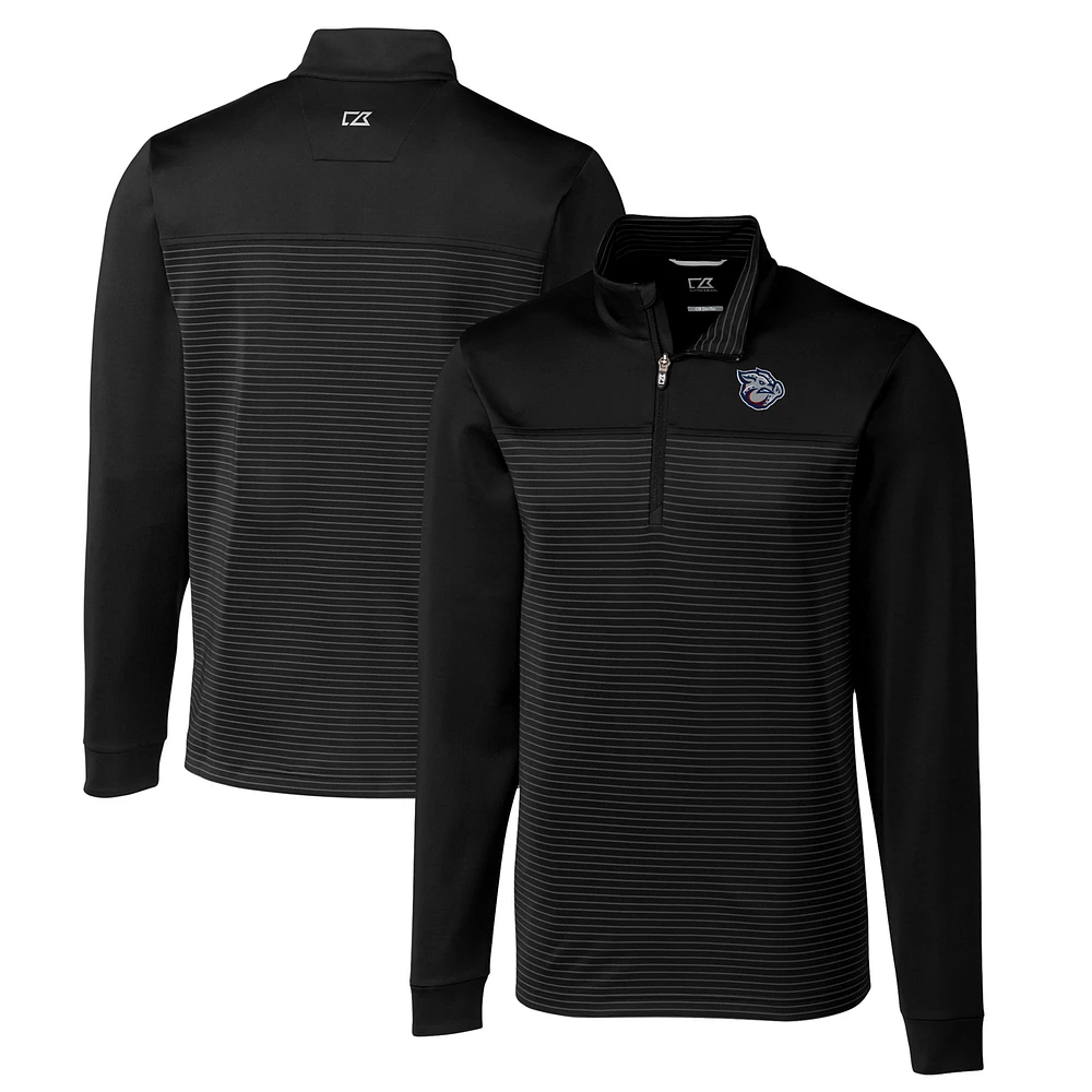 Men's Cutter & Buck Lehigh Valley IronPigs Traverse Stripe Stretch Quarter-Zip Pullover Top