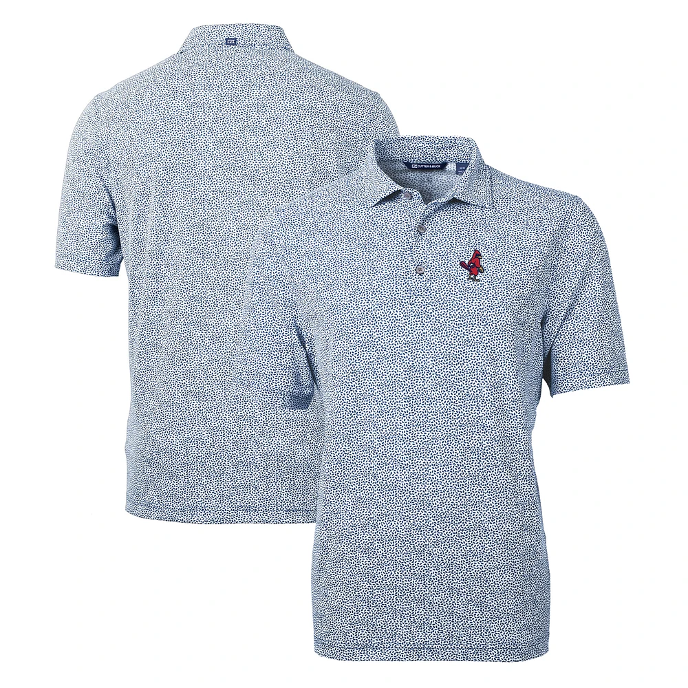 Men's Cutter & Buck Navy Memphis Redbirds Virtue Eco Pique Botanical Print Recycled Polo