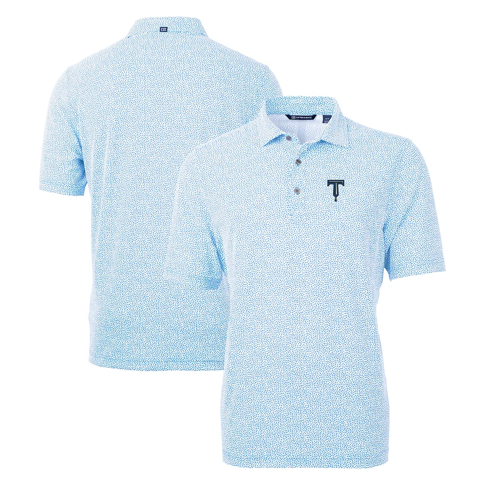 Men's Cutter & Buck Powder Blue Tulsa Drillers Virtue Eco Pique Botanical Print Recycled Polo