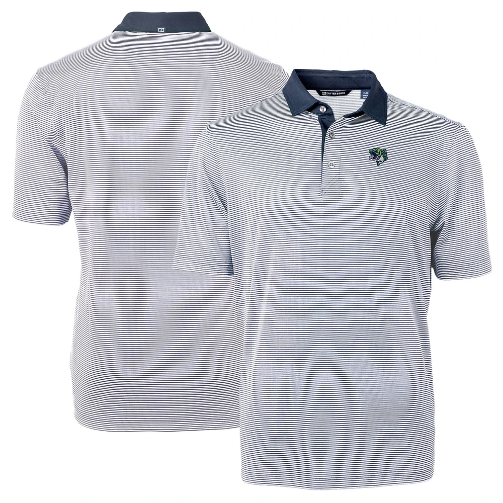 Men's Cutter & Buck Navy/White Gwinnett Stripers Virtue Eco Pique Micro Stripe Recycled Polo