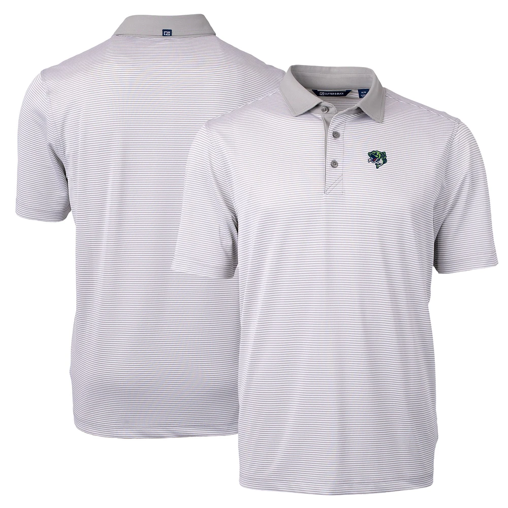 Men's Cutter & Buck Gray/White Gwinnett Stripers Virtue Eco Pique Micro Stripe Recycled Polo
