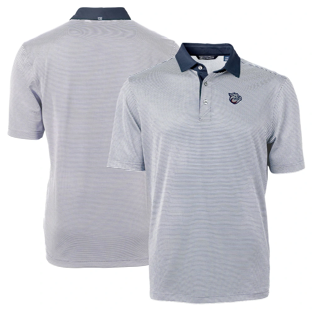 Men's Cutter & Buck Navy/White Lehigh Valley IronPigs Virtue Eco Pique Micro Stripe Recycled Polo