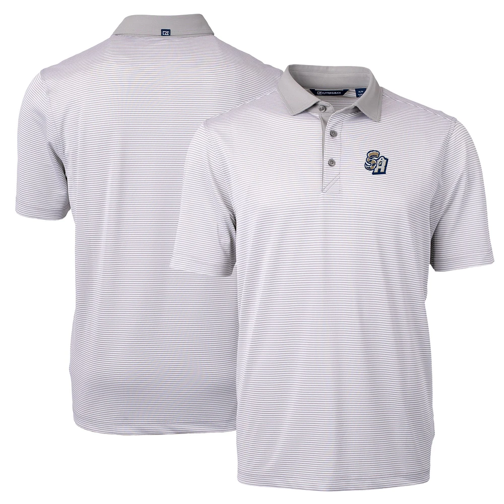 Men's Cutter & Buck Gray/White San Antonio Missions Virtue Eco Pique Micro Stripe Recycled Polo