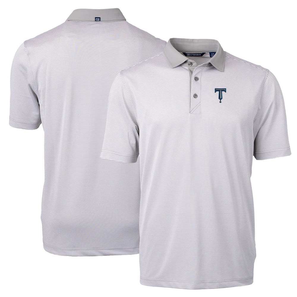 Men's Cutter & Buck Gray/White Tulsa Drillers Virtue Eco Pique Micro Stripe Recycled Polo