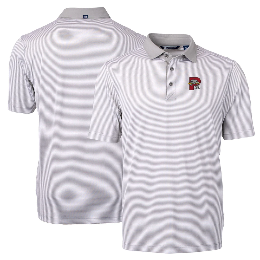 Men's Cutter & Buck Gray/White Portland Sea Dogs Virtue Eco Pique Micro Stripe Recycled Polo