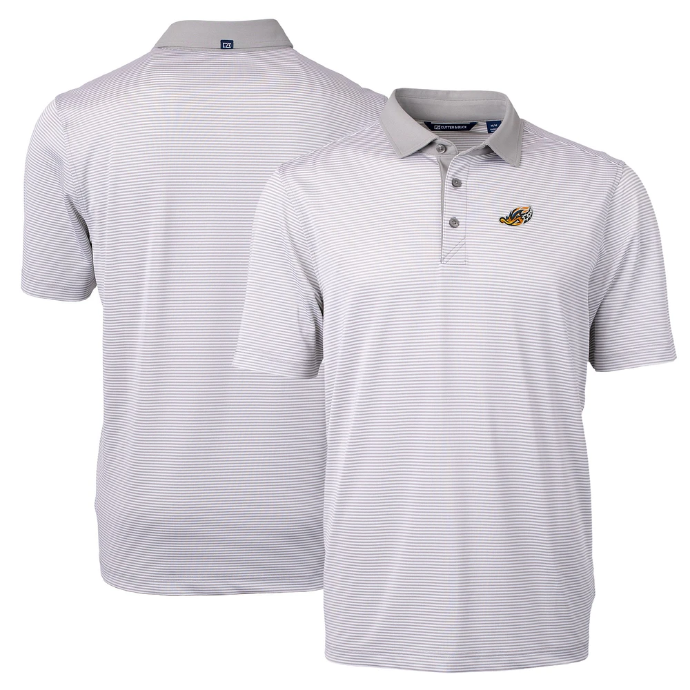 Men's Cutter & Buck Gray/White Akron RubberDucks Virtue Eco Pique Micro Stripe Recycled Polo