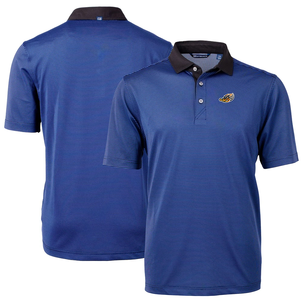 Men's Cutter & Buck Blue/Black Akron RubberDucks Virtue Eco Pique Micro Stripe Recycled Polo