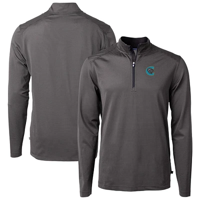 Men's Cutter & Buck /Gray Charlotte Knights Virtue Eco Pique Micro Stripe Recycled Quarter-Zip Pullover Top