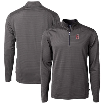 Men's Cutter & Buck /Gray Greenville Drive Virtue Eco Pique Micro Stripe Recycled Quarter-Zip Pullover Top