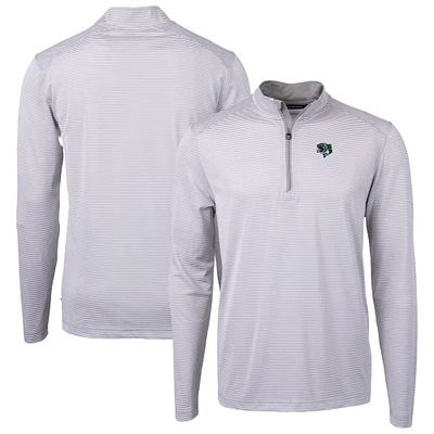Men's Cutter & Buck Gray/White Gwinnett Stripers Virtue Eco Pique Micro Stripe Recycled Quarter-Zip Pullover Top