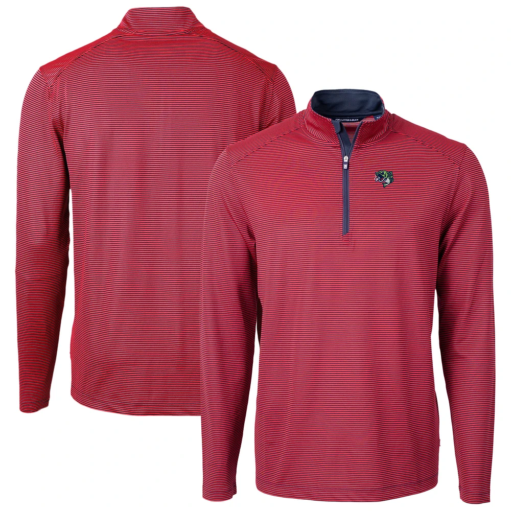 Men's Cutter & Buck Red/Navy Gwinnett Stripers Virtue Eco Pique Micro Stripe Recycled Quarter-Zip Pullover Top