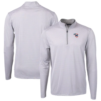 Men's Cutter & Buck Gray/White Iowa Cubs Virtue Eco Pique Micro Stripe Recycled Quarter-Zip Pullover Top