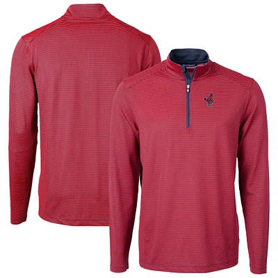 Men's Cutter & Buck Red/Navy Memphis Redbirds Virtue Eco Pique Micro Stripe Recycled Quarter-Zip Pullover Top