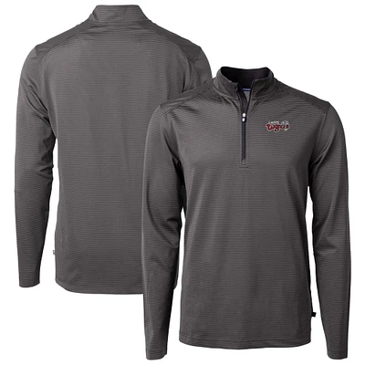 Men's Cutter & Buck Black/Gray Lansing Lugnuts Virtue Eco Pique Micro Stripe Recycled Quarter-Zip Pullover Top
