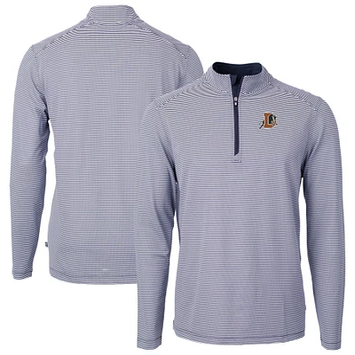 Men's Cutter & Buck Navy/White Durham Bulls Virtue Eco Pique Micro Stripe Recycled Quarter-Zip Pullover Top