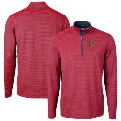 Men's Cutter & Buck Red/Navy Portland Sea Dogs Virtue Eco Pique Micro Stripe Recycled Quarter-Zip Pullover Top