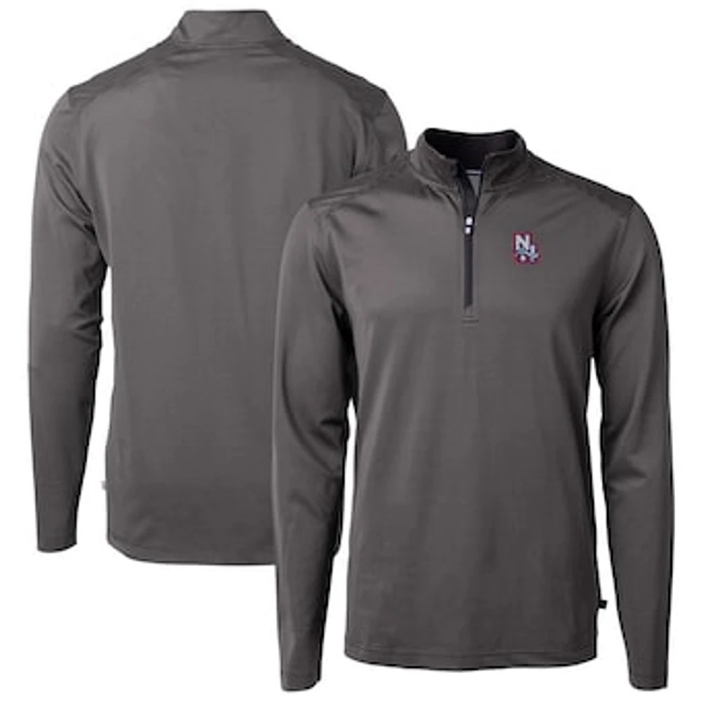 Men's Cutter & Buck /Gray New Hampshire Fisher Cats Virtue Eco Pique Micro Stripe Recycled Quarter-Zip Pullover Top