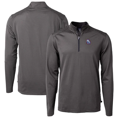 Men's Cutter & Buck /Gray New Hampshire Fisher Cats Virtue Eco Pique Micro Stripe Recycled Quarter-Zip Pullover Top