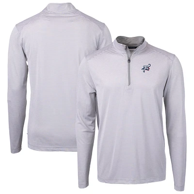 Men's Cutter & Buck Gray/White Reading Fightin Phils Virtue Eco Pique Micro Stripe Recycled Quarter-Zip Pullover Top
