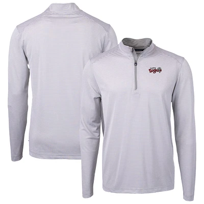 Men's Cutter & Buck Gray/White Lansing Lugnuts Virtue Eco Pique Micro Stripe Recycled Quarter-Zip Pullover Top