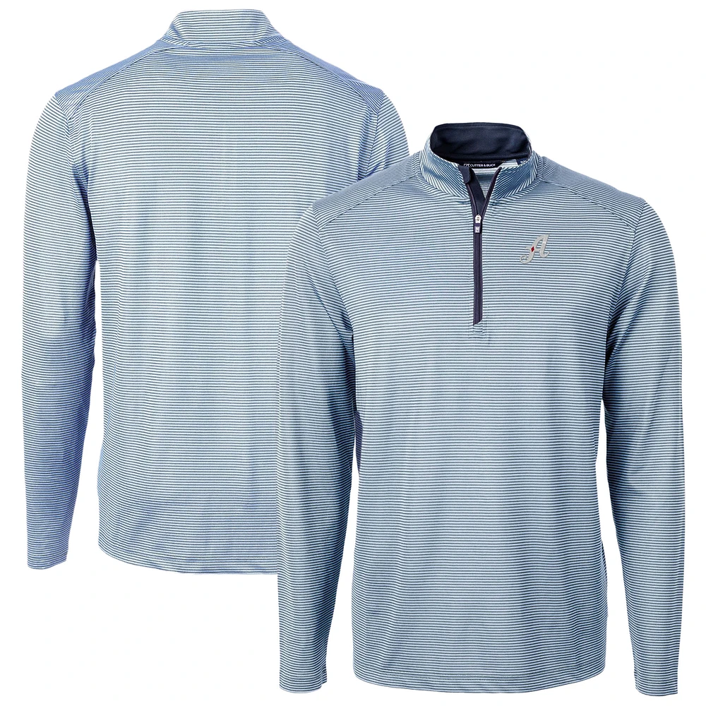 Men's Cutter & Buck Powder Blue/Navy Reno Aces Virtue Eco Pique Micro Stripe Recycled Quarter-Zip Pullover Top