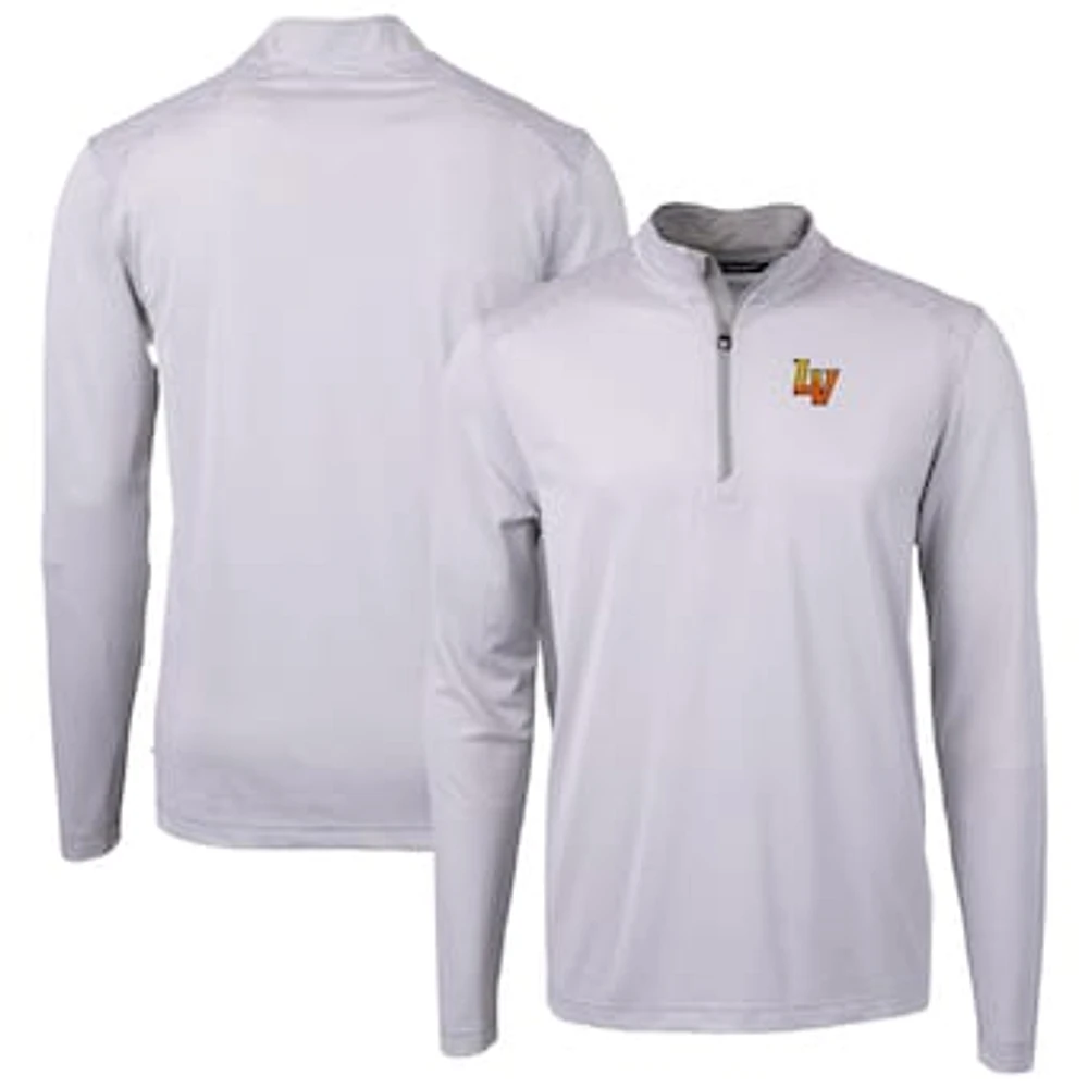 Men's Cutter & Buck Gray/White Las Vegas Aviators Virtue Eco Pique Micro Stripe Recycled Quarter-Zip Pullover Top