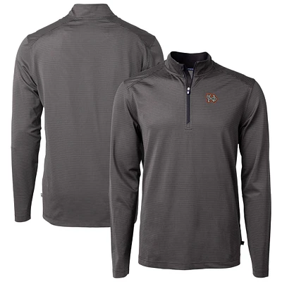 Men's Cutter & Buck /Gray Norfolk Tides Virtue Eco Pique Micro Stripe Recycled Quarter-Zip Pullover Top