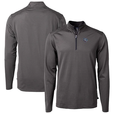 Men's Cutter & Buck Gray/ Lehigh Valley IronPigs Virtue Eco Pique Micro Stripe Recycled Quarter-Zip Pullover Top