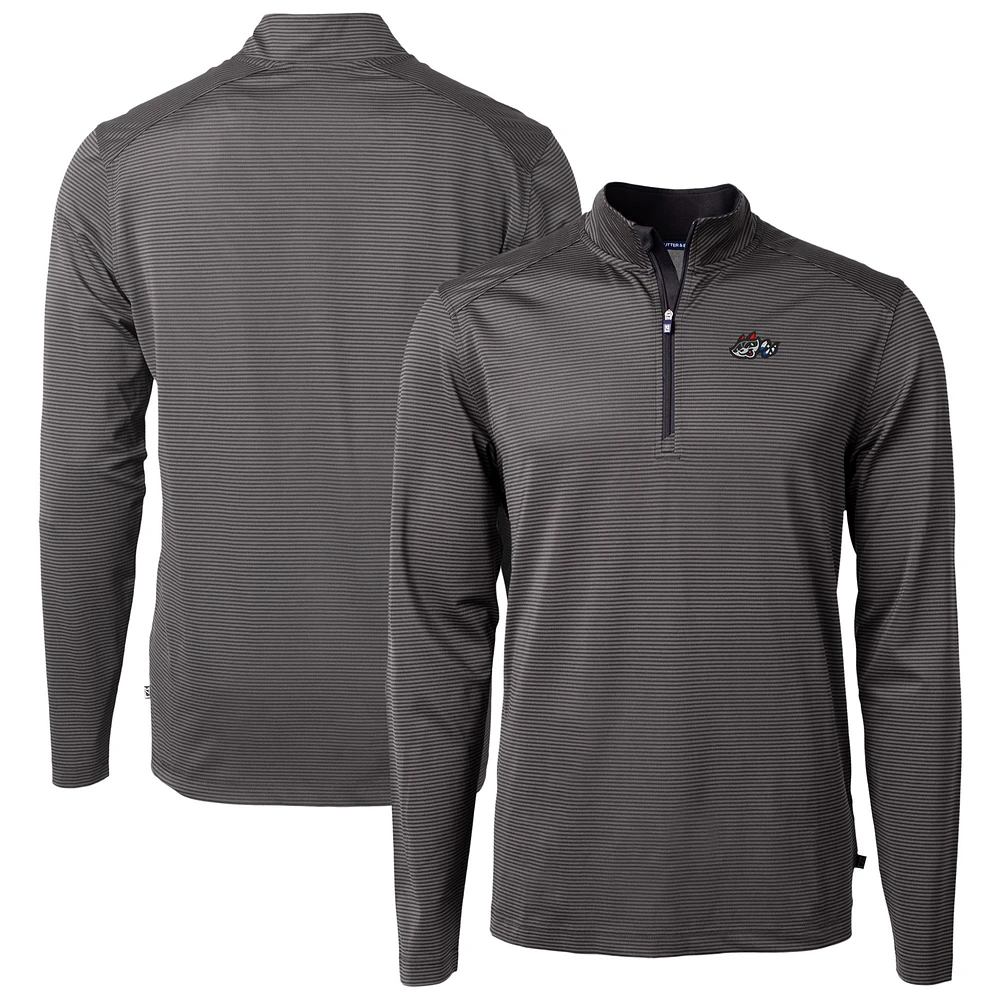 Men's Cutter & Buck /Gray Rocket City Trash Pandas Virtue Eco Pique Micro Stripe Recycled Quarter-Zip Pullover Top