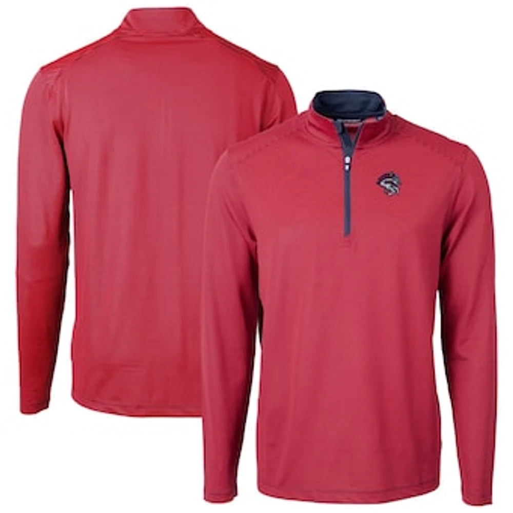 Men's Cutter & Buck /Navy Binghamton Rumble Ponies Virtue Eco Pique Micro Stripe Recycled Quarter-Zip Pullover Top