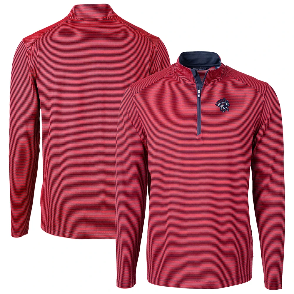 Men's Cutter & Buck /Navy Binghamton Rumble Ponies Virtue Eco Pique Micro Stripe Recycled Quarter-Zip Pullover Top