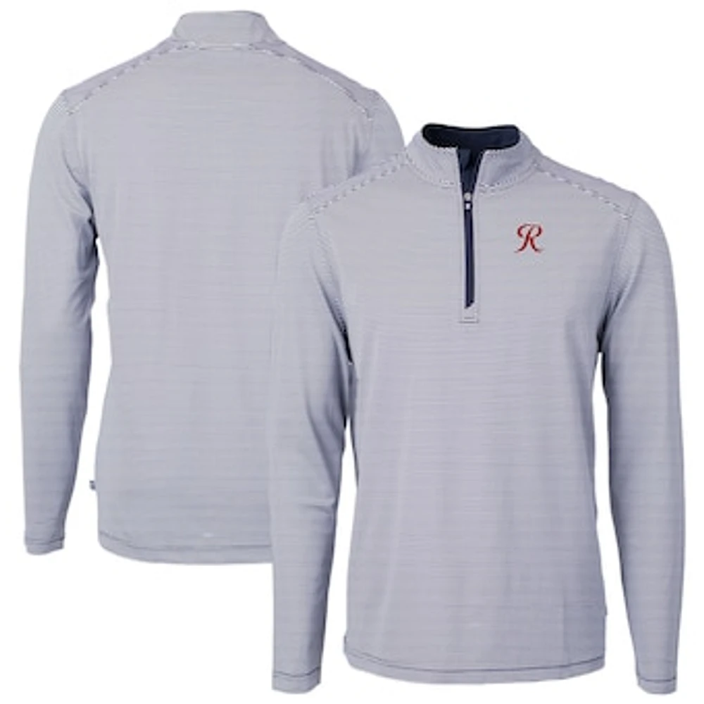 Men's Cutter & Buck Navy/ Tacoma Rainiers Virtue Eco Pique Micro Stripe Recycled Quarter-Zip Pullover Top
