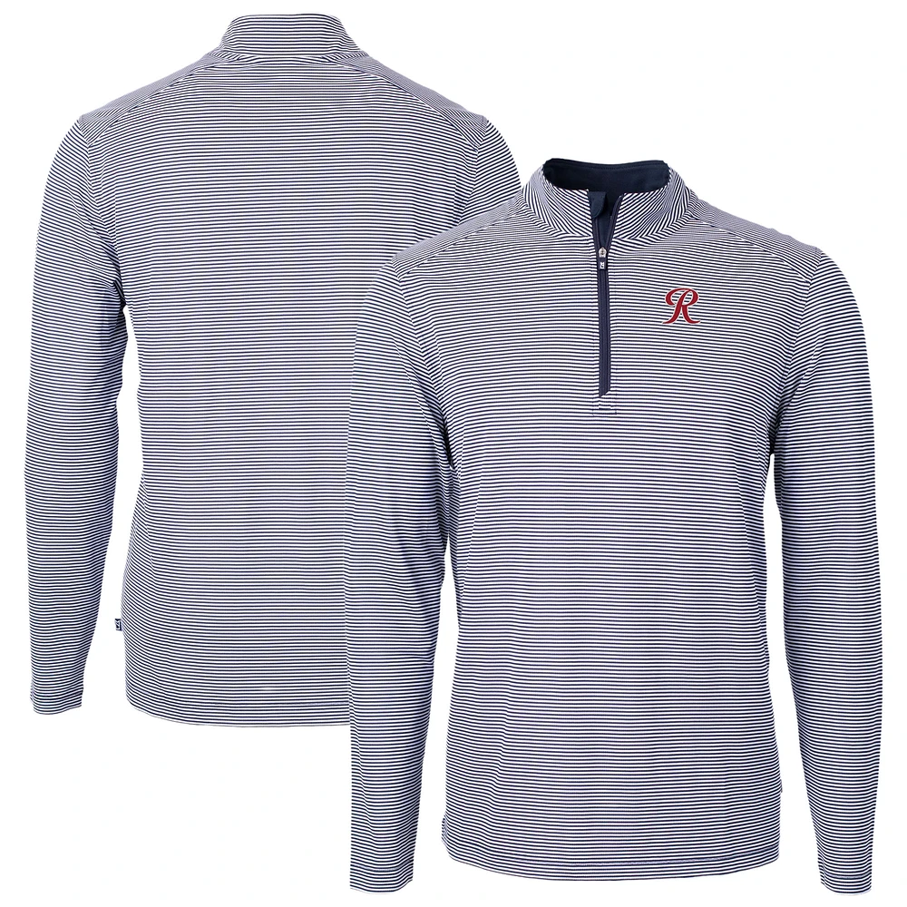 Men's Cutter & Buck Navy/ Tacoma Rainiers Virtue Eco Pique Micro Stripe Recycled Quarter-Zip Pullover Top
