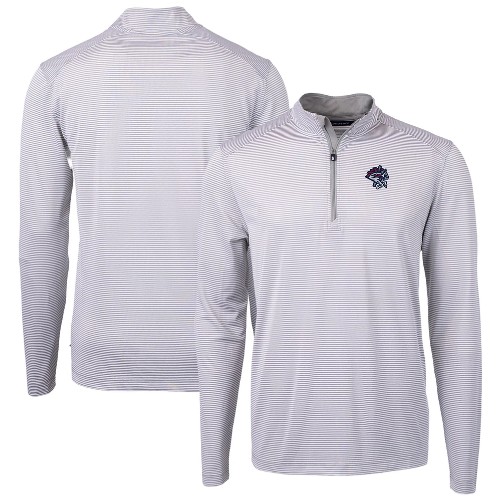 Men's Cutter & Buck Gray/White Binghamton Rumble Ponies Virtue Eco Pique Micro Stripe Recycled Quarter-Zip Pullover Top