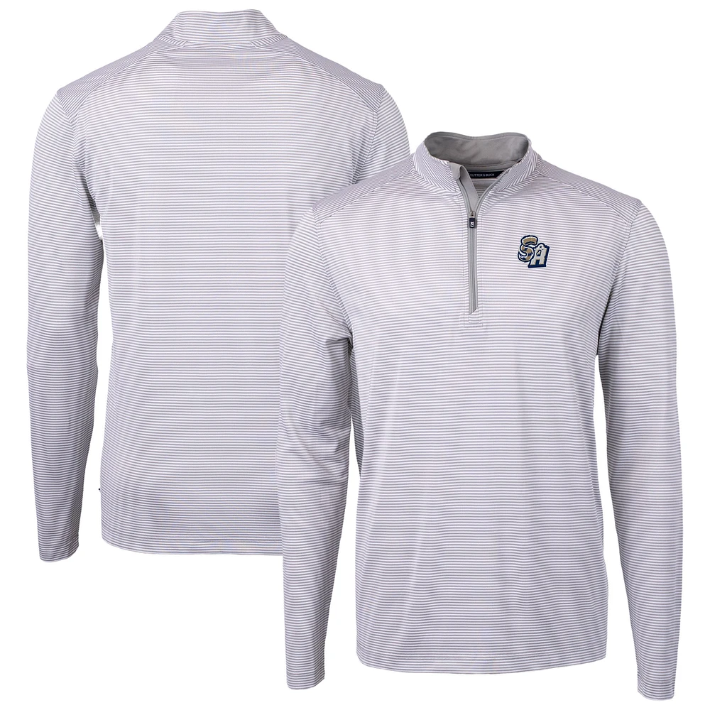 Men's Cutter & Buck Gray/White San Antonio Missions Virtue Eco Pique Micro Stripe Recycled Quarter-Zip Pullover Top