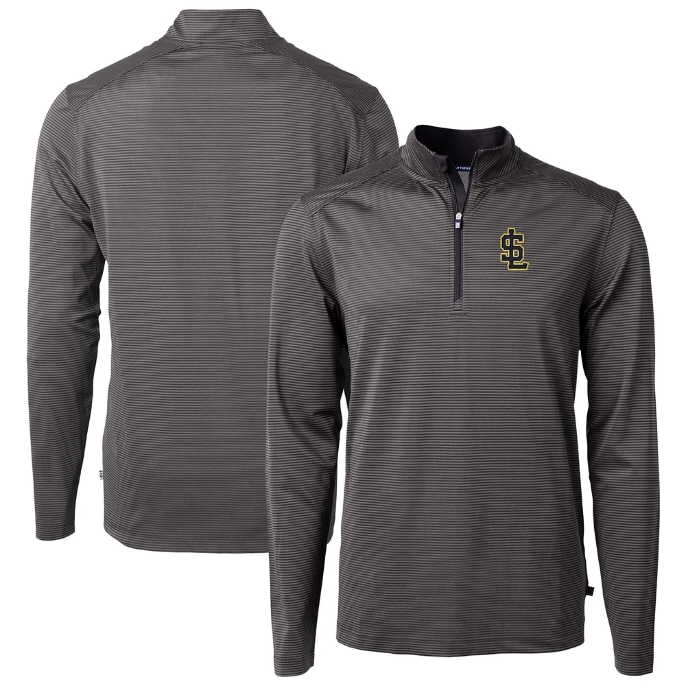 Men's Cutter & Buck /Gray Salt Lake Bees Virtue Eco Pique Micro Stripe Recycled Quarter-Zip Pullover Top