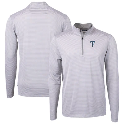Men's Cutter & Buck Gray/White Tulsa Drillers Virtue Eco Pique Micro Stripe Recycled Quarter-Zip Pullover Top