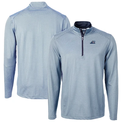 Men's Cutter & Buck Powder Blue/Navy West Michigan Whitecaps Virtue Eco Pique Micro Stripe Recycled Quarter-Zip Pullover Top
