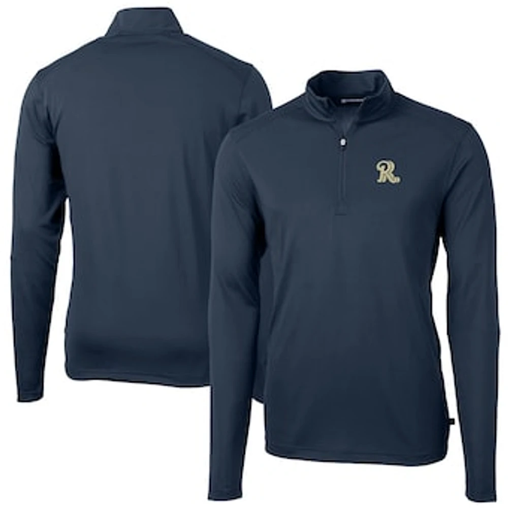 Men's Cutter & Buck Navy Frisco RoughRiders Virtue Eco Pique Recycled Quarter-Zip Pullover Top