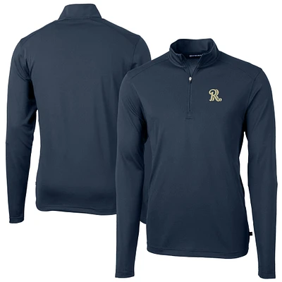 Men's Cutter & Buck Navy Frisco RoughRiders Virtue Eco Pique Recycled Quarter-Zip Pullover Top