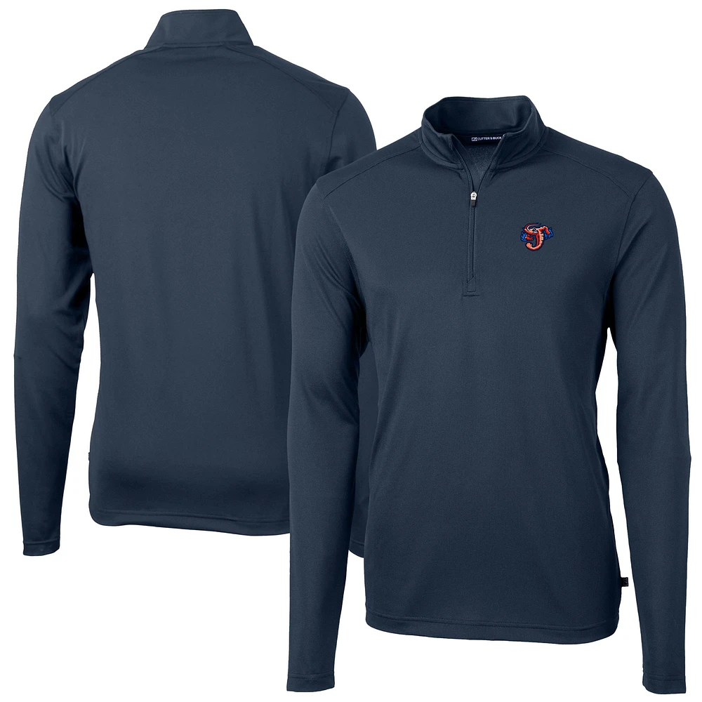 Men's Cutter & Buck Navy Jacksonville Jumbo Shrimp Virtue Eco Pique Recycled Quarter-Zip Pullover Top