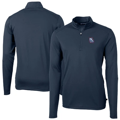 Men's Cutter & Buck Navy New Hampshire Fisher Cats Virtue Eco Pique Recycled Quarter-Zip Pullover Top